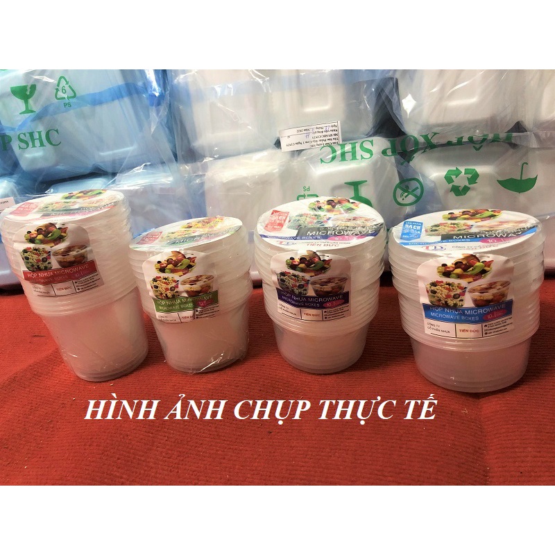 10 hộp nhựa tròn đựng thực phẩm, hộp nhựa đựng thức ăn, đựng bún cháo phở tròn có nắp 350ml / 5000ml / 700ml / 1000ml