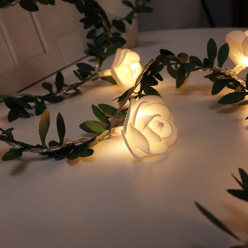 Simulated Green Leaf Rattan Rose Rattan LED Lamp DIY Garland Home Decor