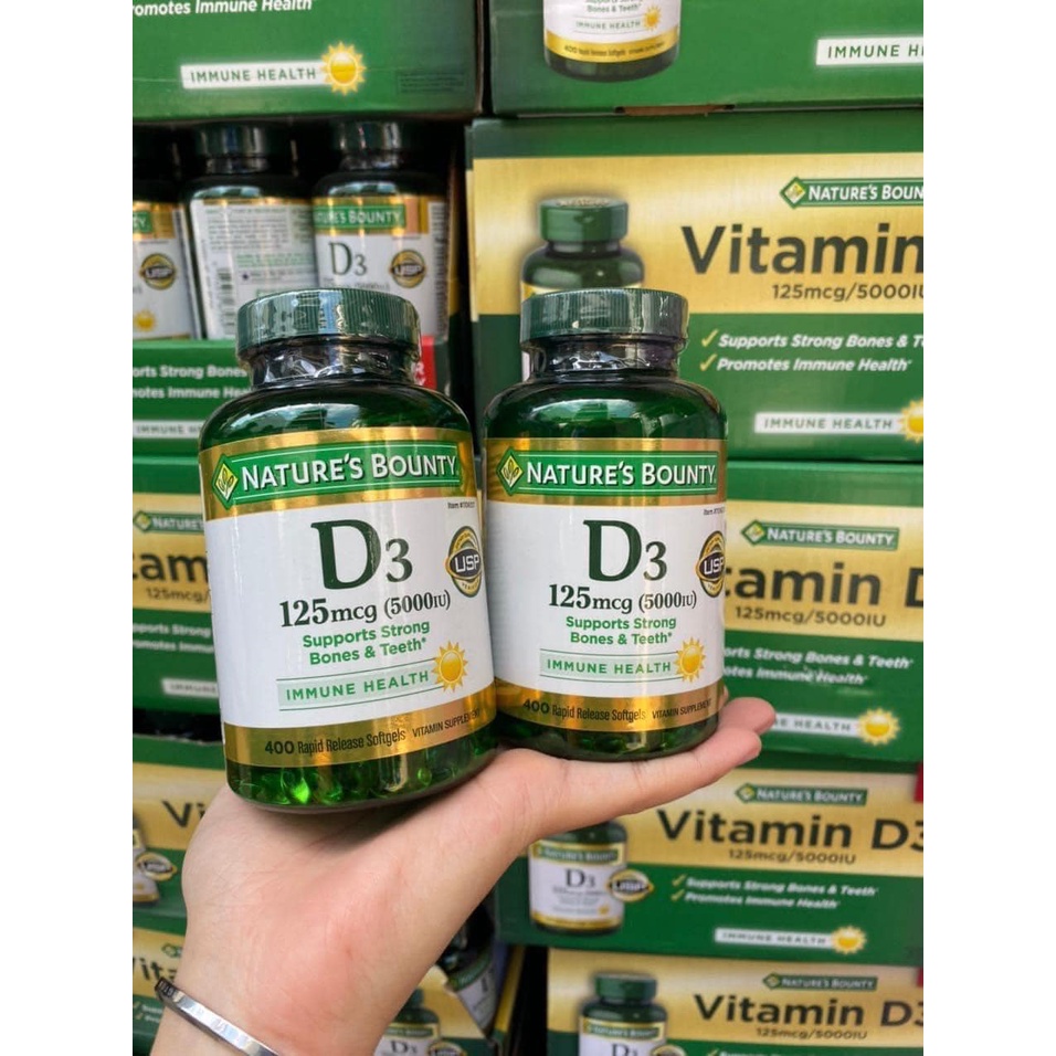 Viên Vitamin D3 125mcg giúp hấp thu canxi, suy nhược cơ thể 5000IU Nature's Bounty 400v
