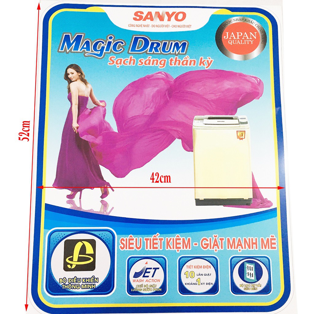 Miếng dán máy giặt Sanyo [IN ĐẸP, SẮC NÉT] tem dán máy giặt Sanyo