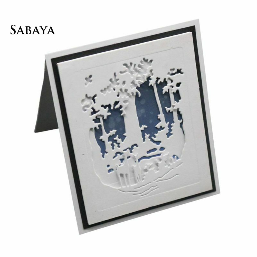 Khuôn Cắt Giấy Làm Từ Kim Loại Hình Cây Và Hươu Trang Trí Scrapbook