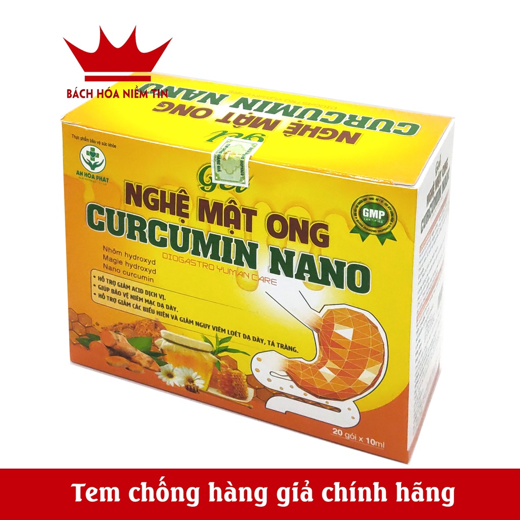 GEL dạ dày NGHỆ MẬT ONG CURCUMIN NANO - giảm acid dịch vị, ợ chua, đầy hơi, trào ngược dạ dày hiệu quả - Hộp 20 gói 10ml