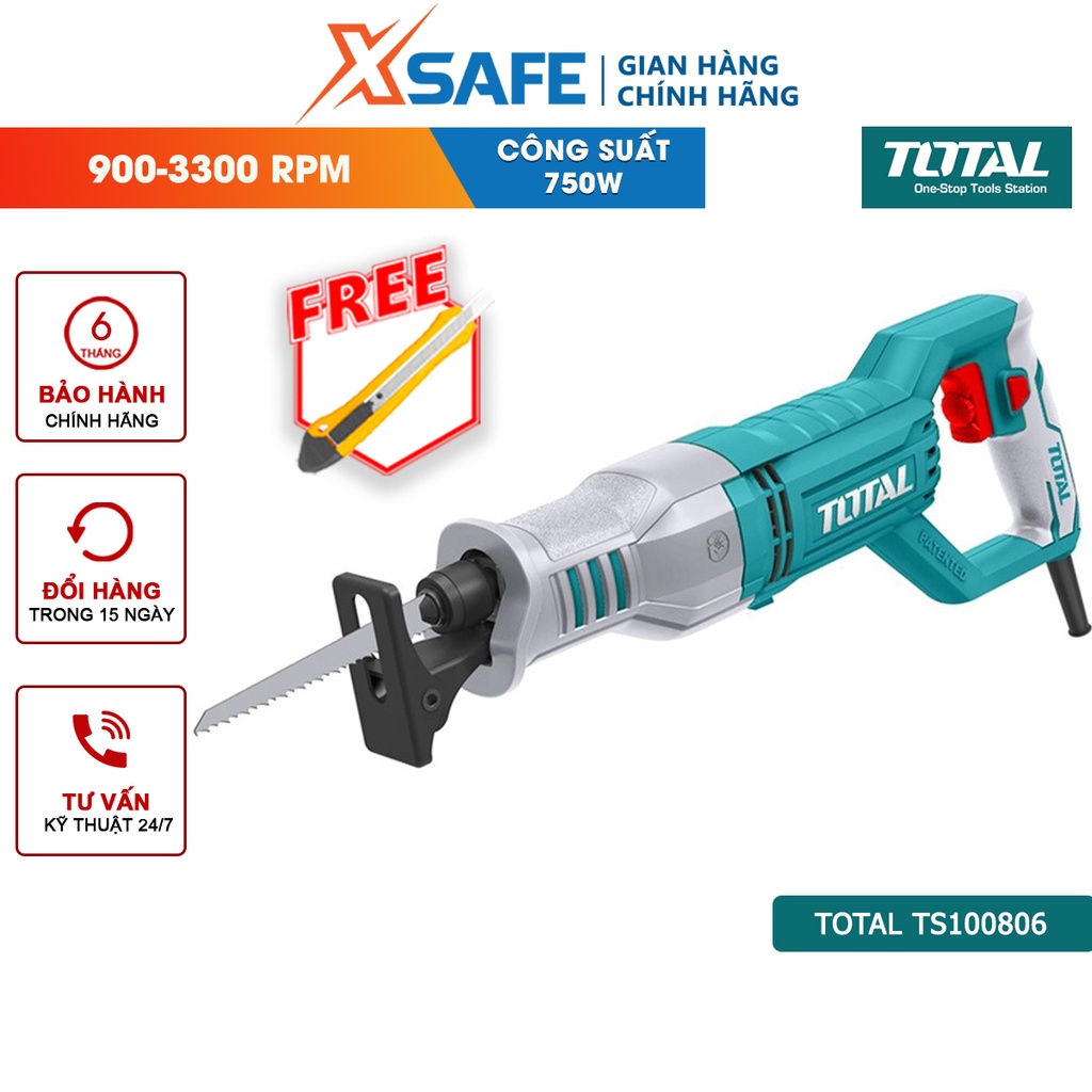 Máy cưa kiếm cầm tay TOTAL TS100806 có chỉnh tốc, điện thế 220V công suất 750W, tốc độ không tải 3300rpm - chính hãng