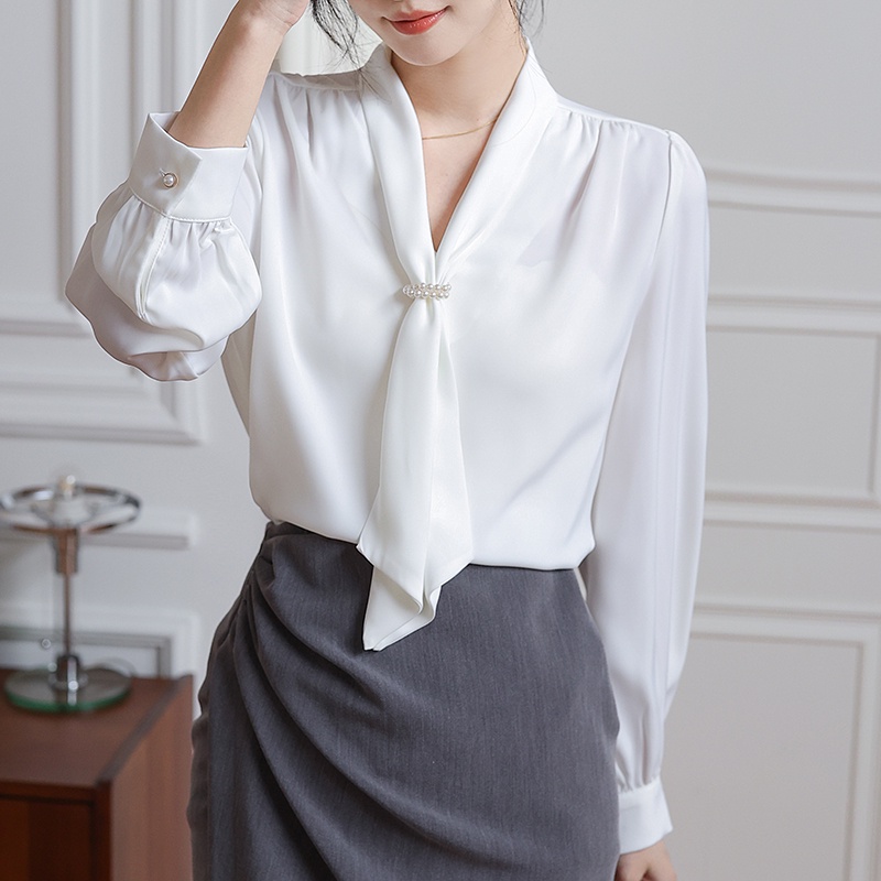 Áo Sơ Mi Cổ Bèo Màu Hồng Thanh Lịch Thời Trang Mùa Thu Phong Cách Sang Trọng Niche Chic OL