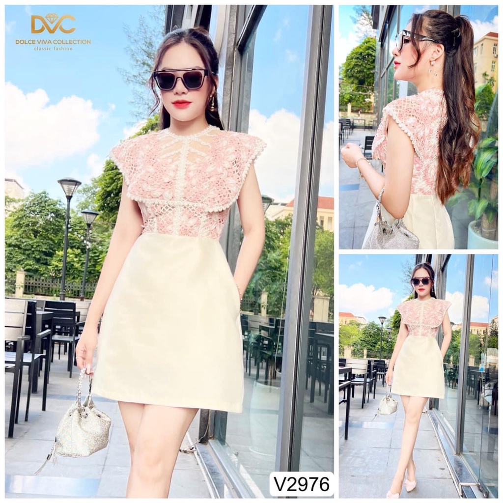 V2976 Váy liền áo ren chân váy tafta dáng A ngắn sang chảnh -  Dolce viva colection
