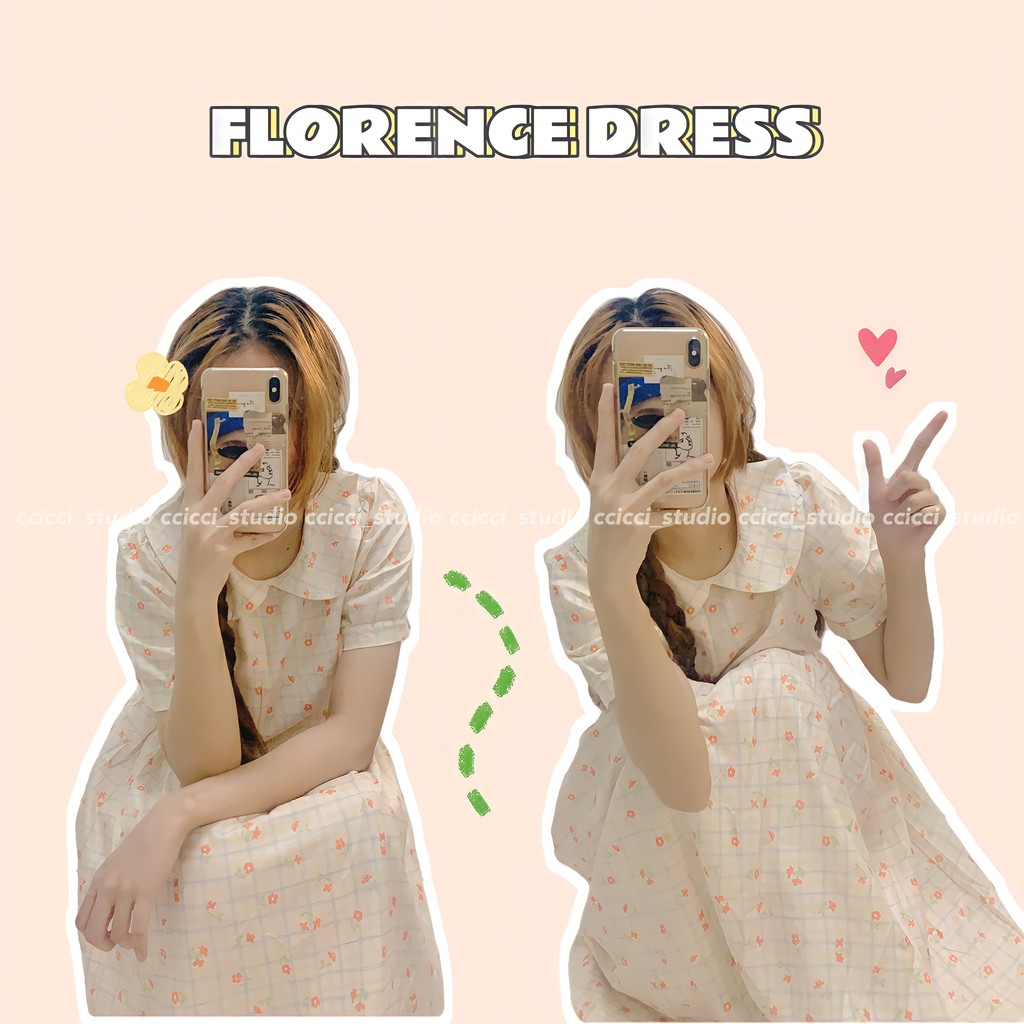 [CÓ SẴN] Florence Dress - Đầm Dài Midi Cổ Sen Kẻ Sọc Caro Hoạ Tiết Hoa Nhí Ulzzang
