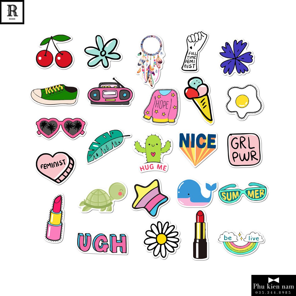 Sticker PVC Hoạt Hình Cả bộ 50 hình ST082