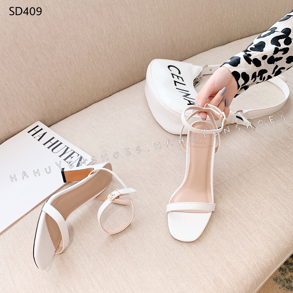 Sandal nữ Hà Huyền Shoes da cá sấu hở gót gót dẹt 8 phân - SD409