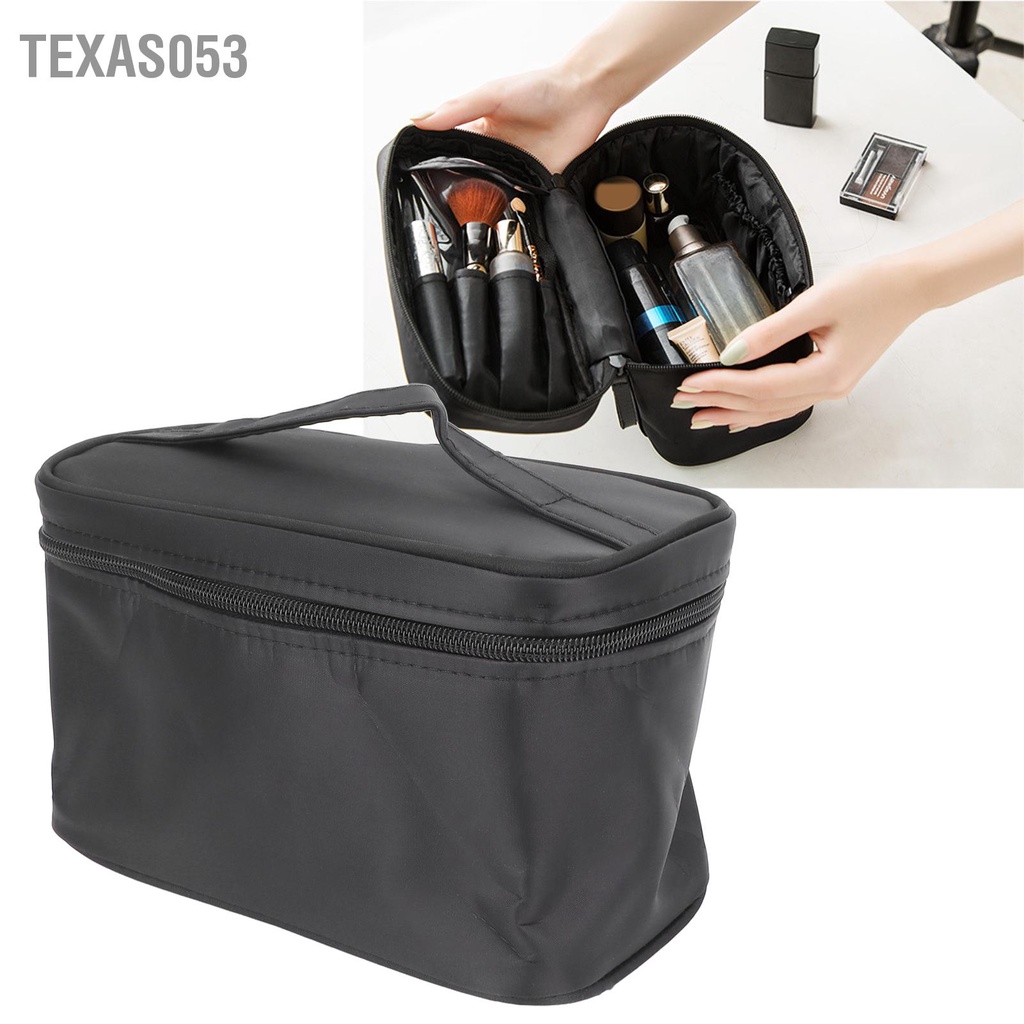 Túi Đựng Mỹ Phẩm Bằng Vải Nylon Co Giãn Màu Đen Sức Chứa Lớn