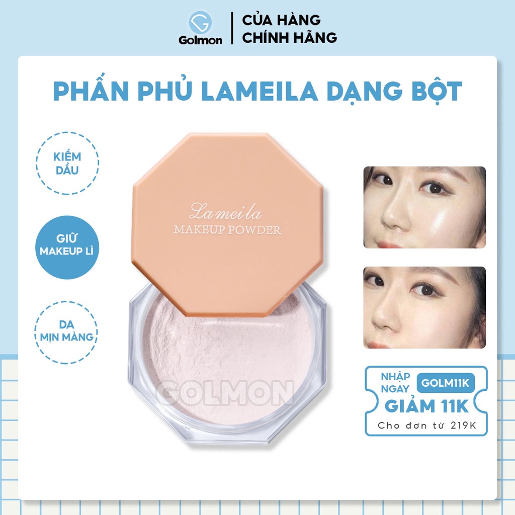 Phấn Phủ Lameila Dạng Bột Kiềm Dầu Phấn Make Up Powder Hình Lục Giác Vỏ Hồng Nữ Tính Golmon