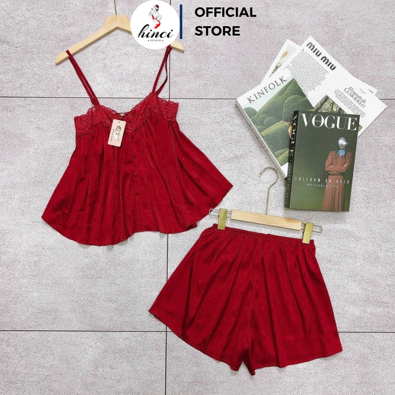Set ngủ hai dây, set ngủ sexy nút bọc phối ren ngang ngực