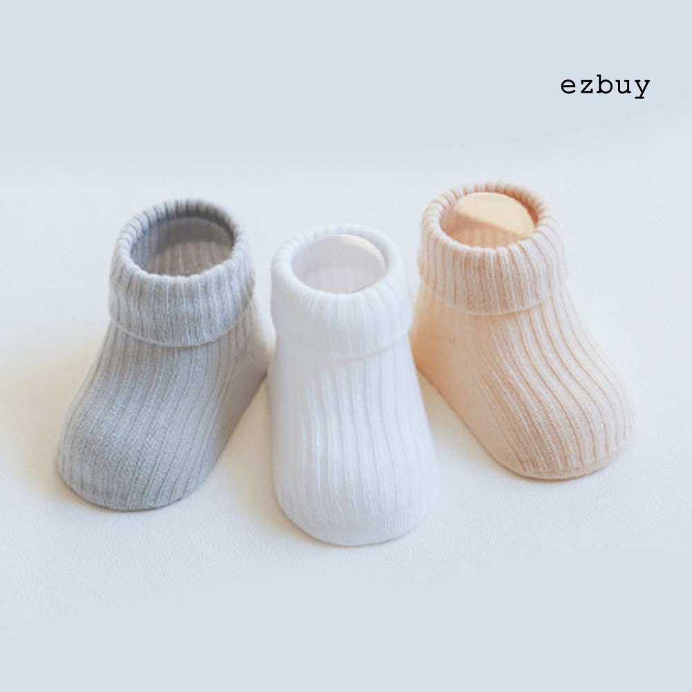 Bộ 3 Đôi Tất Bằng Cotton Màu Trơn Thoáng Khí Chống Trượt Cho Bé