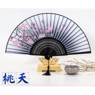 Quạt cổ trang, quạt lụa xếp Mơ hoa