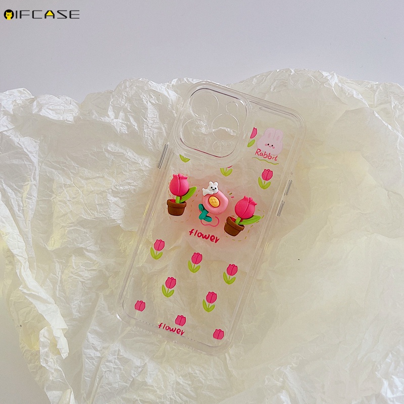 Ốp Điện Thoại Mềm Trong Suốt Họa Tiết Hoa Tulip / Thỏ Màu Hồng Gradient Cho iPhone 13 12 11 Pro Max XS Max XR X 7 8 Plus