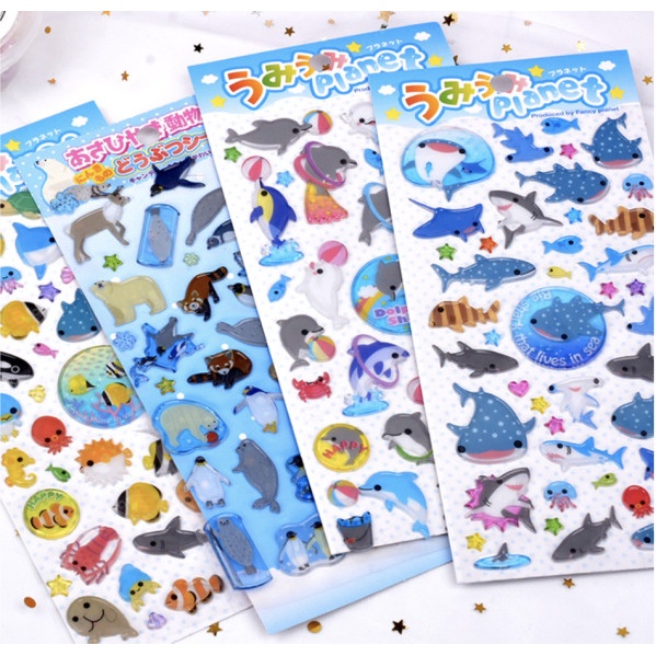 BỘ NHIỀU HÌNH sticker ĐẠI DƯƠNG CÁ MẬP BABY SHARK cho bé trai bé GÁI hình dán 3D vừa chơi vừa học phát triển trí tuệ