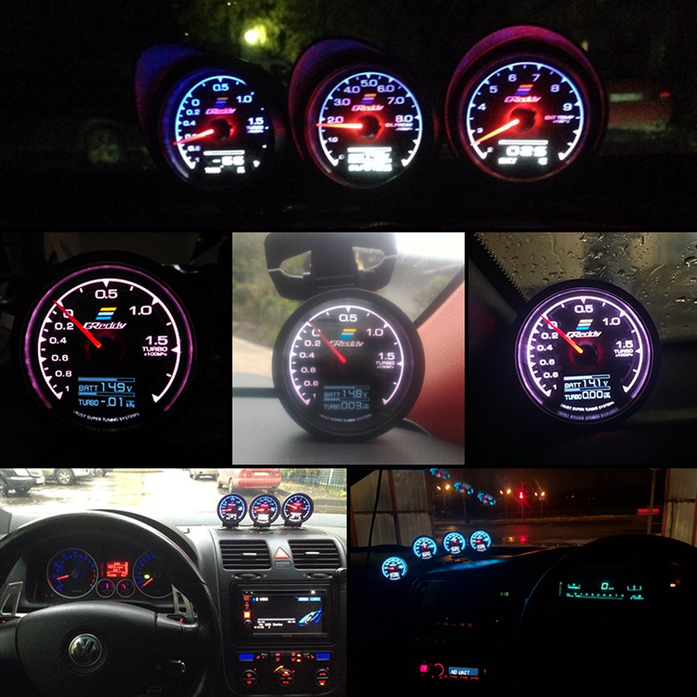 Đồng Hồ Đo Áp Suất Dầu/Nước Tăng Áp/Nước/Dầu 7 Màu Trong 1 Màn Hình LCD 2.5inch