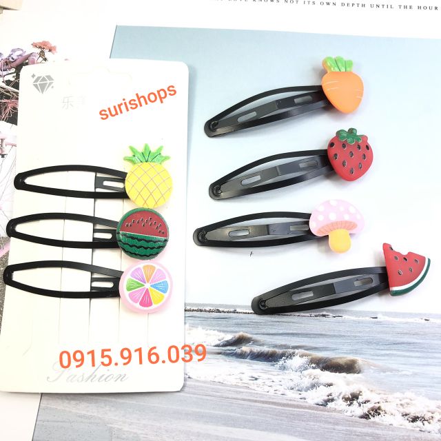 Set 3 kẹp tóc trái cây kẹp bấm giao ngẫu nhiên