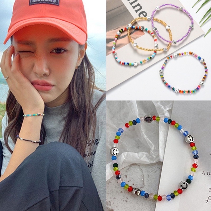 Vòng Tay - Nhẫn Hạt Cườm Mix Màu Charm Mặt Cười Siêu Hot