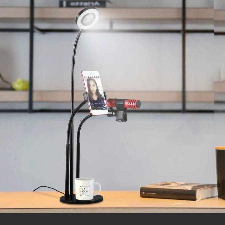 Giá Đỡ Livestream 4 In 1 Gồm Đèn Led + 2 Kẹp Điện Thoại + 1 Micro | BigBuy360 - bigbuy360.vn