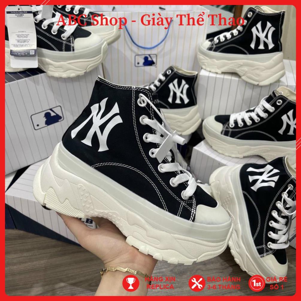Giầy MLB NY đen cao cổ hót trend , Giày MLB đen đế trắng full box phụ kiện bill tag