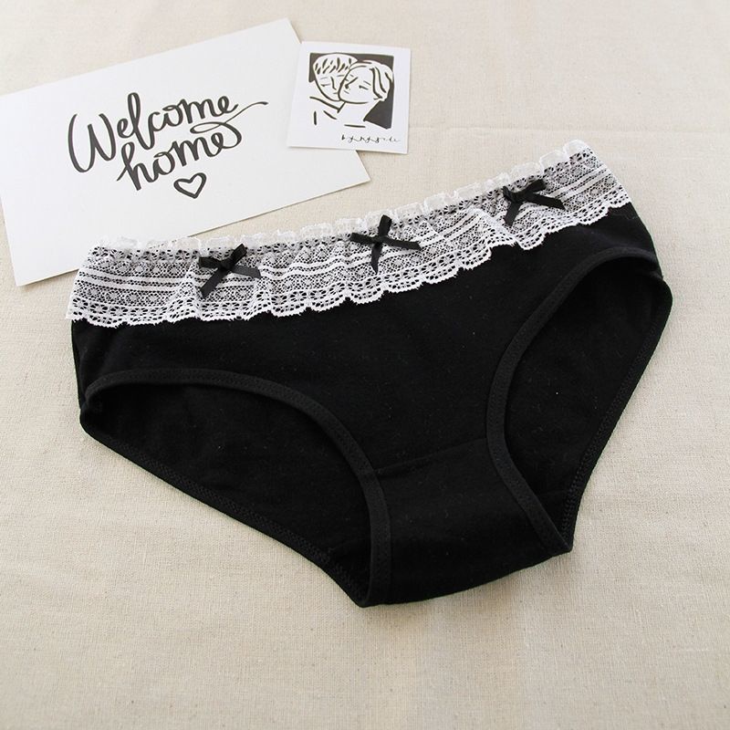 4 Quần Lót Cotton Lưng Thấp Phối Ren Quyến Rũ Thoải Mái Phong Cách Hàn Quốc Cho Nữ