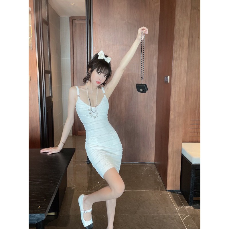 đầm len nữ không tay hai dây bó sát tôn dáng 𝘾𝙝𝙖𝙣𝙚𝙡 CN 𝘾𝙝𝙖𝙣𝙚𝙡