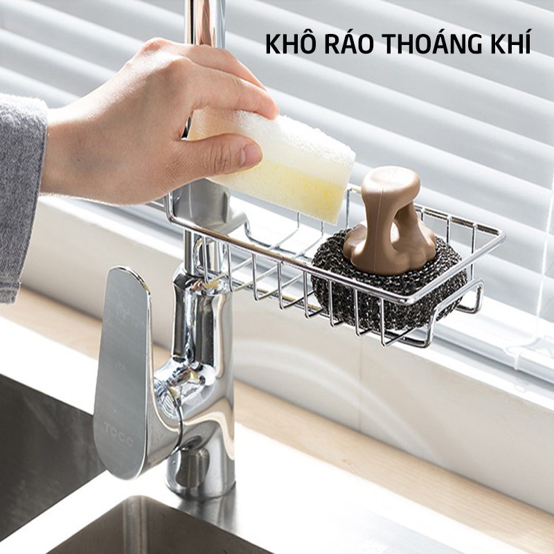 Khay inox gắn vòi rửa bát, giá inox thép không rỉ treo vòi lavabo,nhà tắm,chậu rửa bát,toilet để đồ đa năng