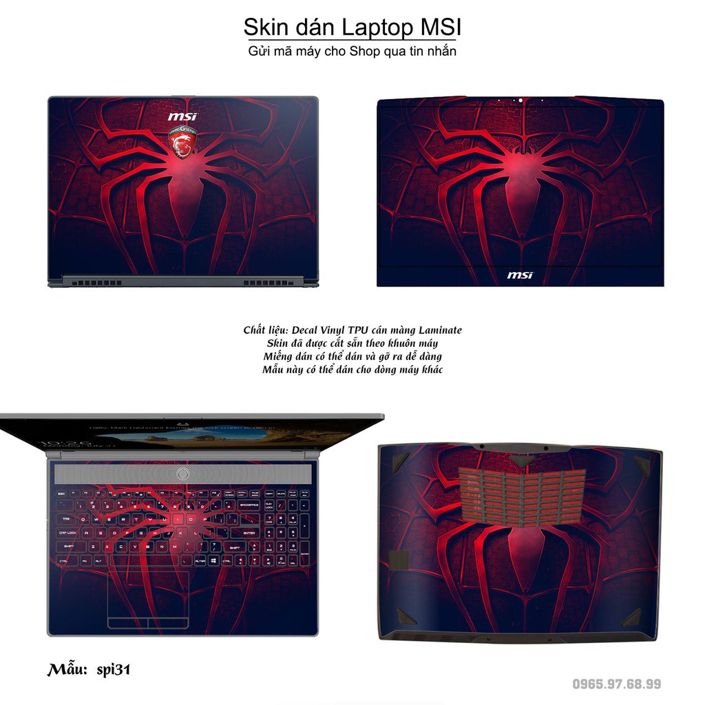 Skin dán Laptop MSI in hình người nhện Spiderman nhiều mẫu 2 (inbox mã máy cho Shop)