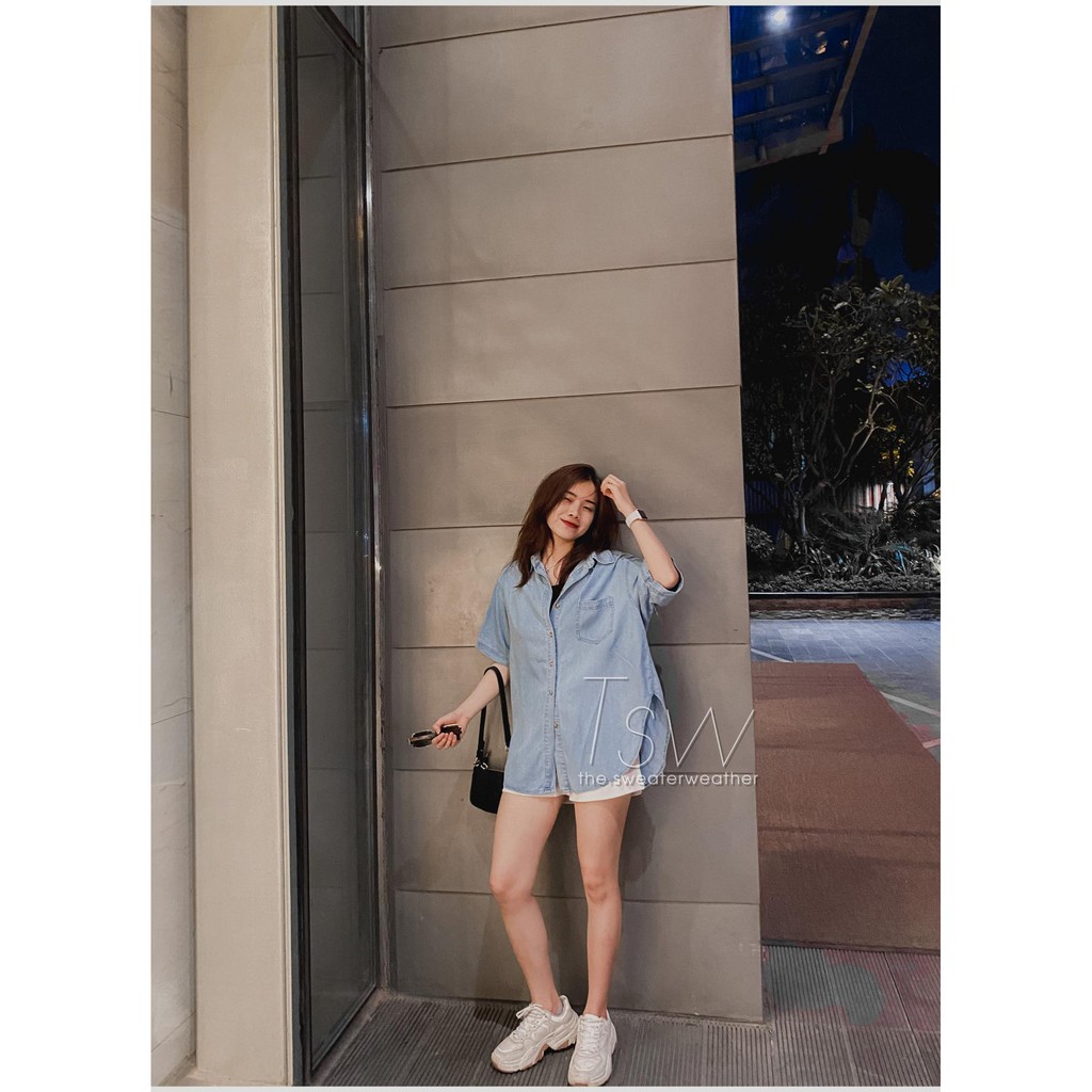 [Mã WASKT304 giảm 15% tối đa 30K đơn 99K] Áo sơ mi denim cộc tay oversize 2 mẫu dày & mỏng ( Ảnh thật ) | BigBuy360 - bigbuy360.vn