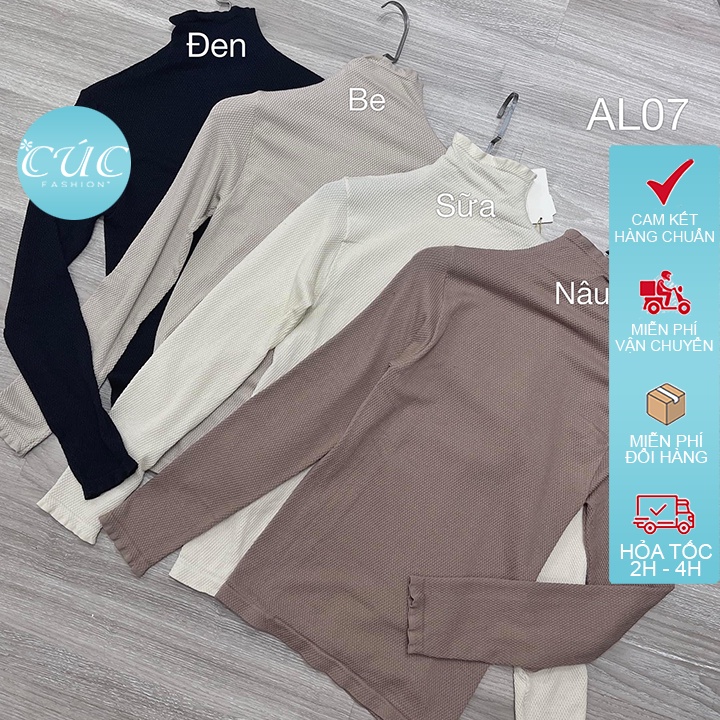 Áo thun tăm nữ Cúc Fashion dài tay cao cấp cổ 5 phân dáng ôm vải mềm co giãn len giữ nhiệt gân hộp AL07