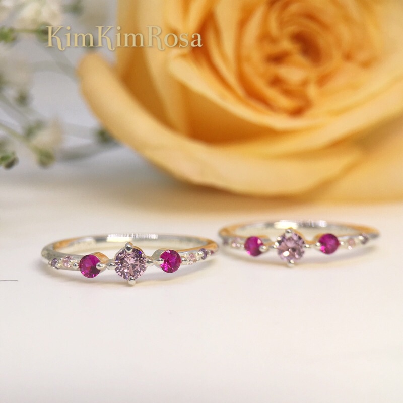 Nhẫn nữ bạc S925 đá Topaz nhân tạo hồng sen đỏ trắng Sterling silver KimKimRosa trang sức jewelry