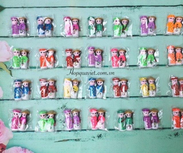Set 50 cặp tượng hít dâu rể nón lá quà tặng cưới
