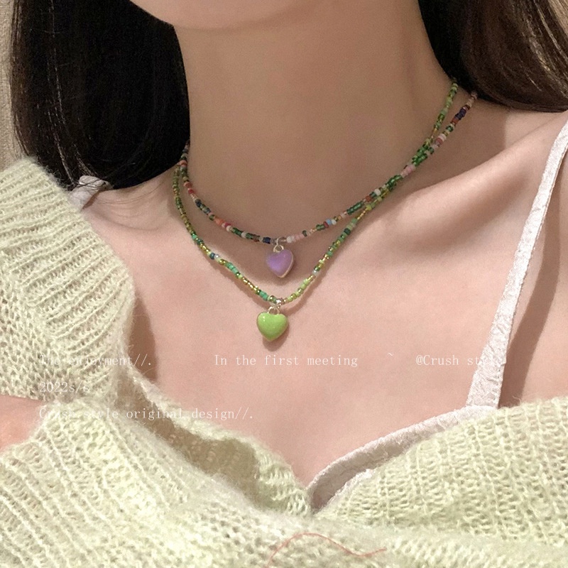 Vòng Cổ Mặt Hình Trái Tim Xỏ Hạt Nhiều Màu Sắc Ngọt Ngào Cá Tính Cho Nữ