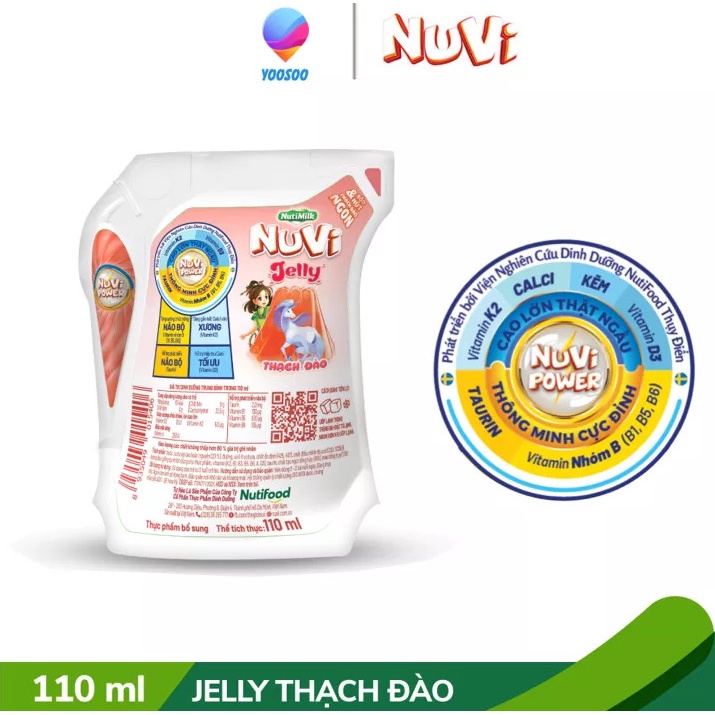 [CÓ THẺ ĐỔI QUÀ] Thùng 24 Túi Nuvi Jelly Thạch Đào túi NuVi Power 110ml - Thương Hiệu NUTIFOOD - YOOSOO MALL