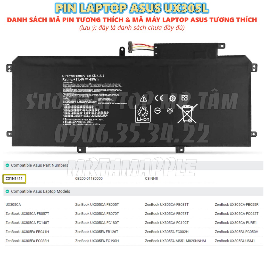 (BATTERY) PIN LAPTOP ASUS UX305L (C31N1411) (ZIN) - Asus ZenBook UX305 U305LA UX305CA UX305UA UX305FA