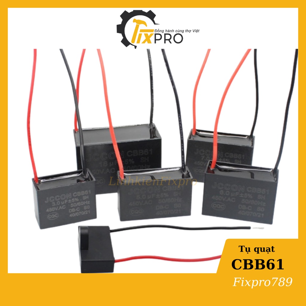 Tụ quạt 10UF 450V CBB61  dây chính hãng SENJU, JCCONs