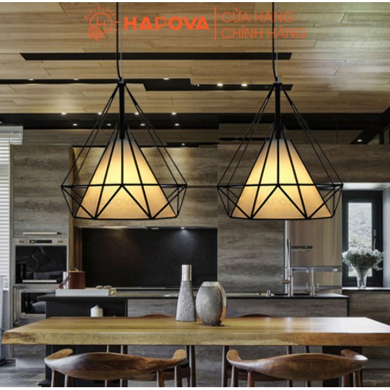 Đèn thả trần, đèn thả kim cương trang trí phòng khách HAPOVA BERNI 6527 cỡ 380mm Kèm bóng led Chuyên dụng