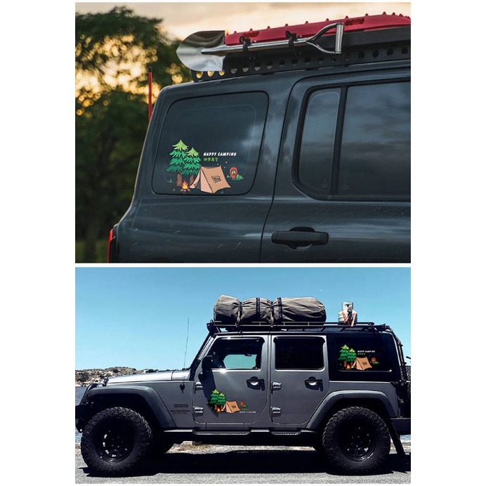 Miếng dán trang trí cửa sổ xe hơi phong cách hoạt hình phiêu lưu du lịch cắm trại hợp thời trang sáng tạo