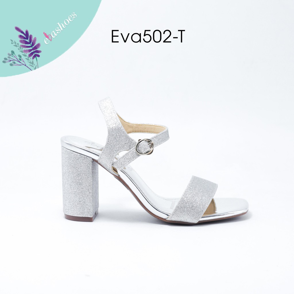 [Mã BMBAU50 giảm 50K đơn 150K] Sandal Cao Gót Quai Ngang Đế Vuông Da Kim Tuyến 7cm Evashoes - Eva502-T