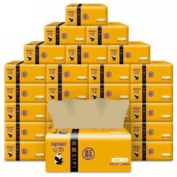 Giấy ăn gấu trúc Sipao, khăn giấy rút Ycool, 1 túi 300 tờ