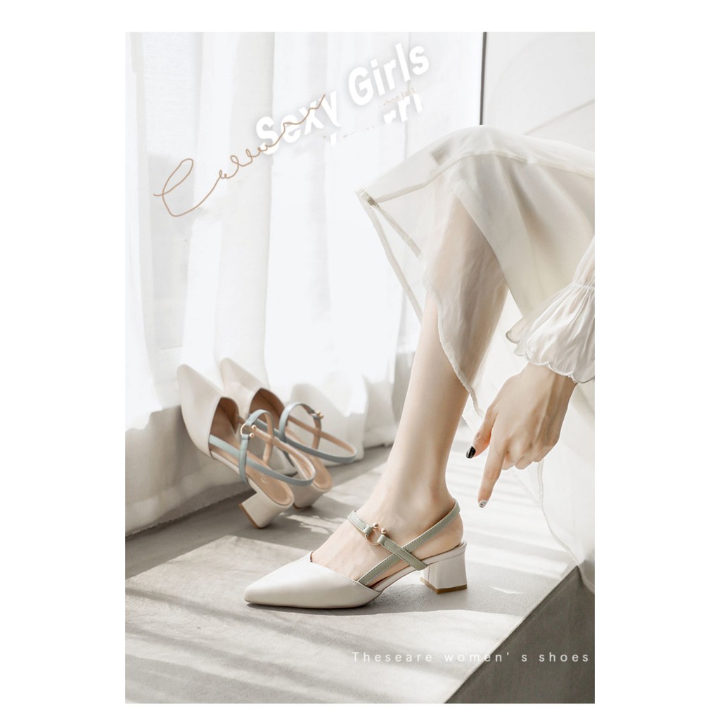 Giày cao gót phong cách Hàn Quốc gót thô 4cm màu trơn