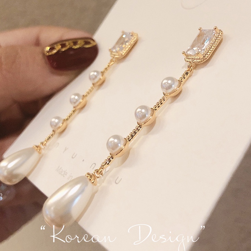 (MớI) Bông Tai HìNh Tim ĐíNh NgọC Trai Giả Xinh XắN