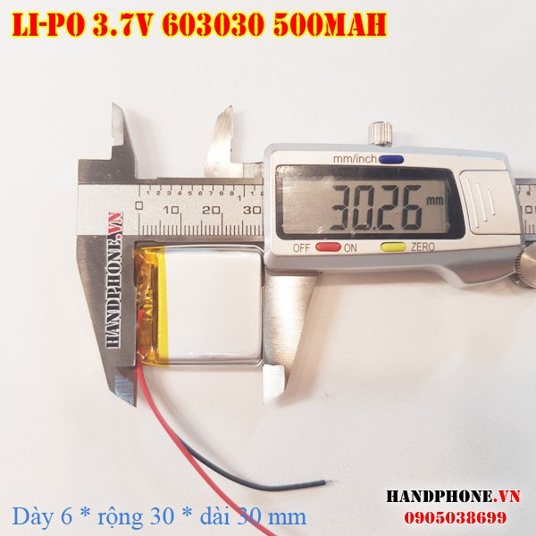 Pin Li-Po 3.7V 603030 500mAh cho điện thoại đồng hồ thông minh, máy ghi âm,loa bluetooth,camera hành trình,máy nghe nhạc