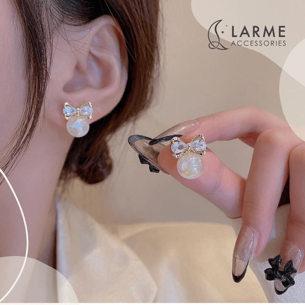 Khuyên tai nữ đính đá hình nơ nhẹ nhàng Larme accessories - KT0166