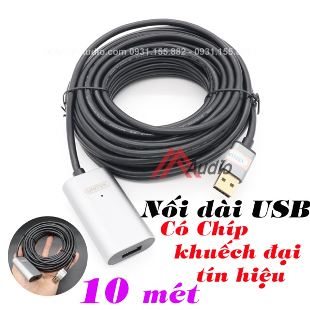 DÂY USB 2 ĐẦU ĐỰC CÁI UNITEK 10m HÀNG CAO CẤP , 01 SỢI DÂY USB CÓ IC KHUẾCH ĐẠI