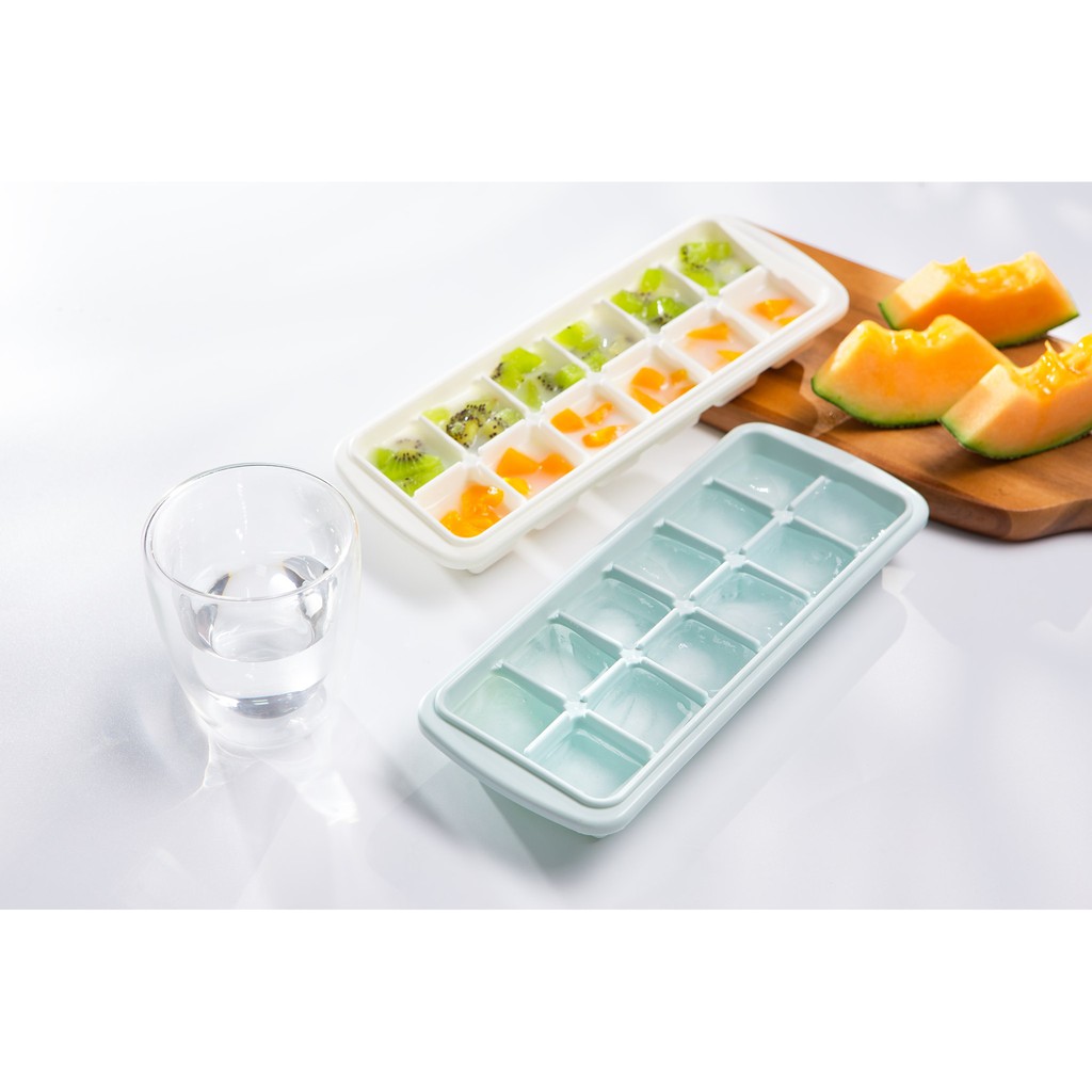 Khay đá - khay làm đá 5 viên dành cho tủ lạnh có nắp đậy kèm hộp đựng đá tiện lợi kháng khuẩn Kari inochi