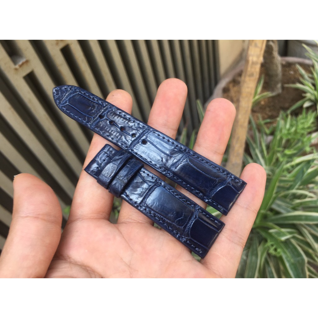 Dây Da Đồng Hồ Da Cá Sấu Nam Màu Xanh Navy Vân Đốt Tre Đủ Size