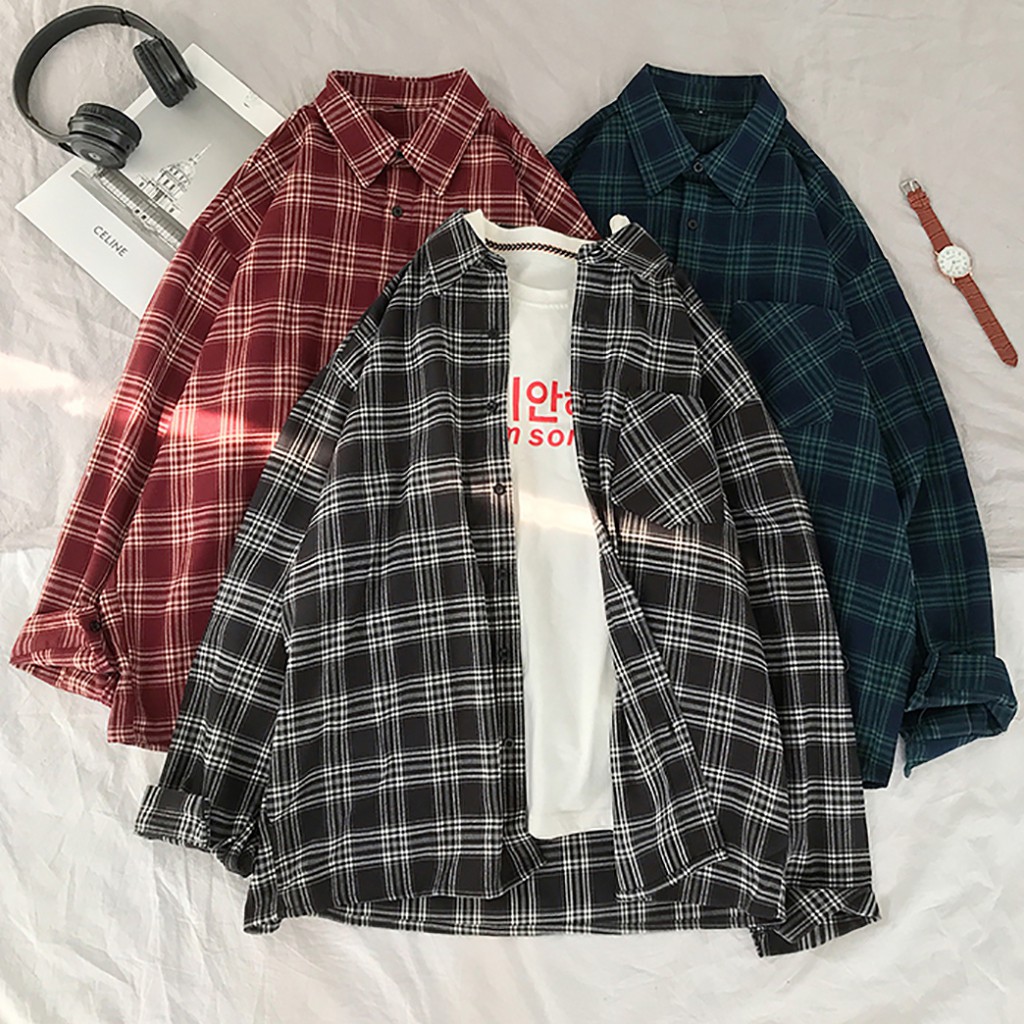 Áo Sơ Mi Dài Tay Sọc Caro Nam Nữ