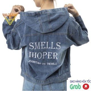 Áo khoác jean nữ TH Store phối chữ Smell Ihoper cá tính ulzzang chống nắng