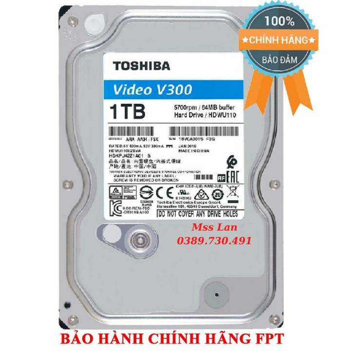 Ổ Cứng HDD Toshiba 1TB Chính Hãng FPT Chuyên Dụng Cho Camera, Máy Tính PC